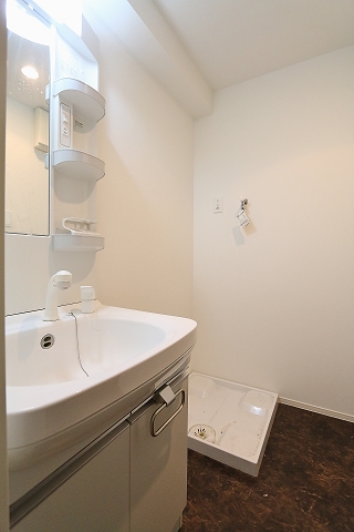 大きな独立洗面台で身支度もしっかりできますね