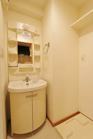 嬉しい独立洗面台と室内洗濯機置場です