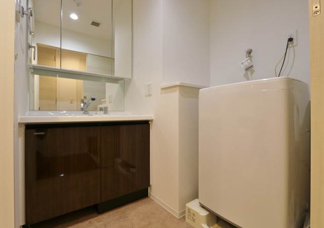 独立洗面台、収納もばっちりです