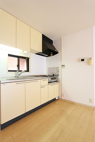 収納たっぷりで、広さも充分なシステムキッチンです