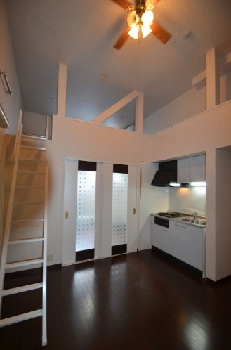 ロフト付きで天井の高い開放的なお部屋です