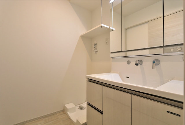 広々な洗面台で朝のお支度もラクラク