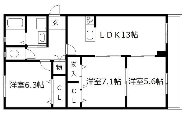 70㎡以上の広々3LDK!