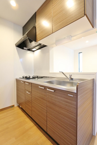 カウンターキッチンでリビングの様子が見えますね