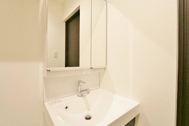 鏡の内側にも収納スペースあります